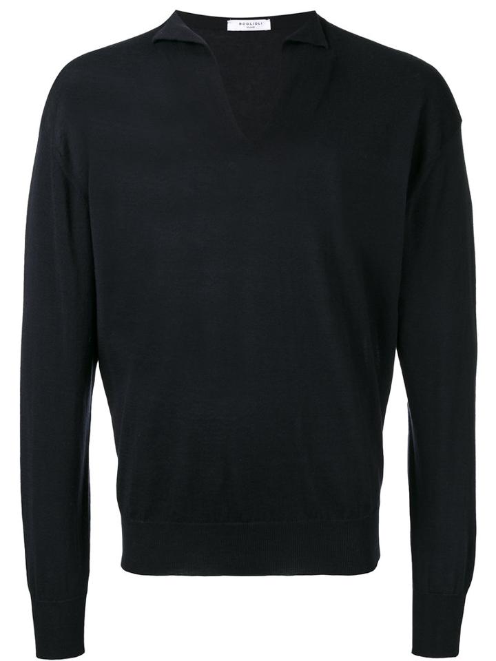 Boglioli V-neck Jumper, Men's, Size: Large, Black, Silk/cotton