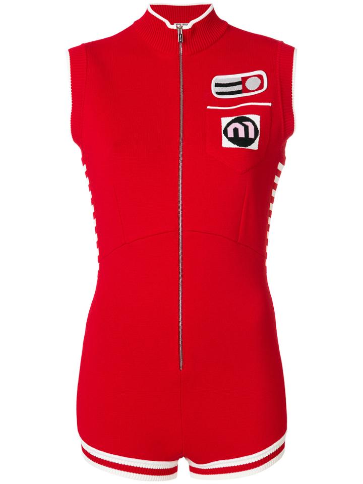 Miu Miu Crosiére Knit Playsuit - Red