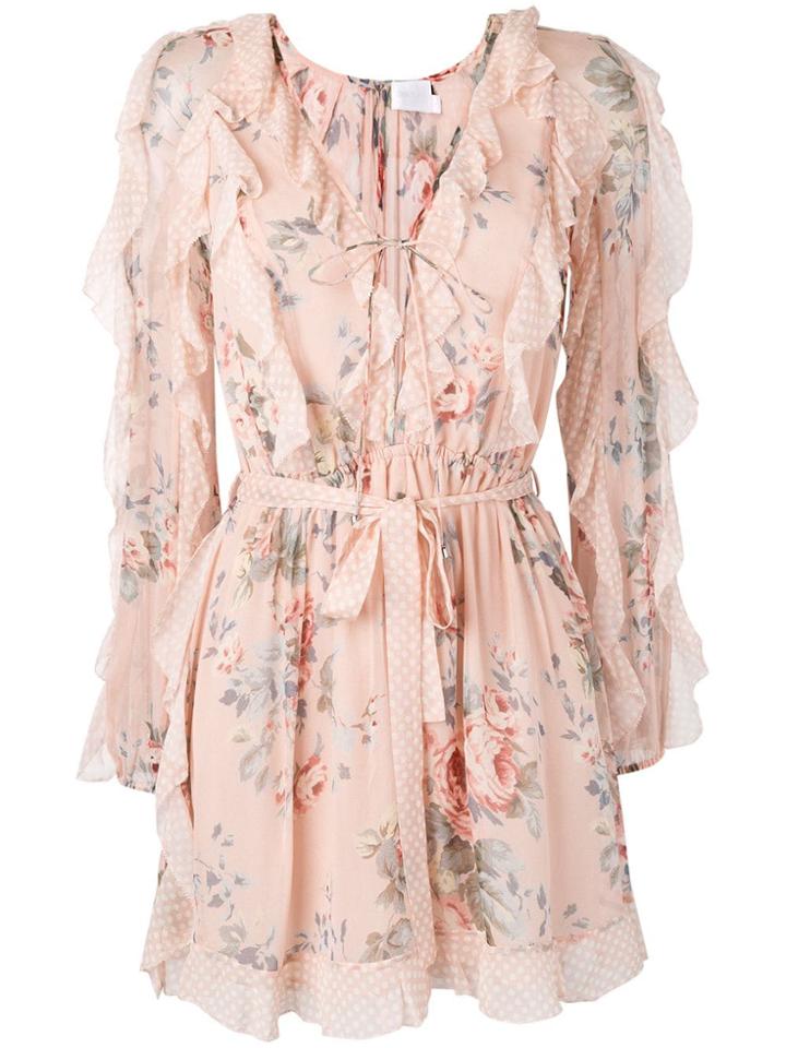 Zimmermann Floral Print Ruffle Dress - Pink