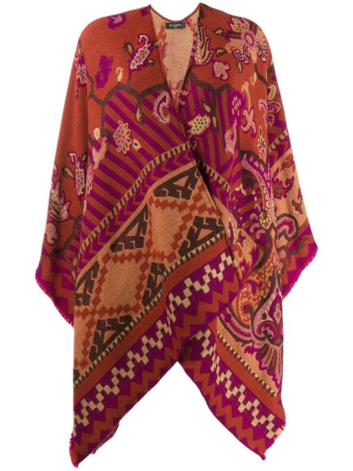 Etro Printed Fringe Poncho - Red