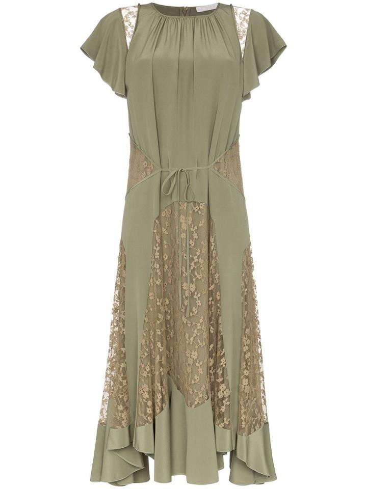 Chloé Lace Insert Silk Dress - Green