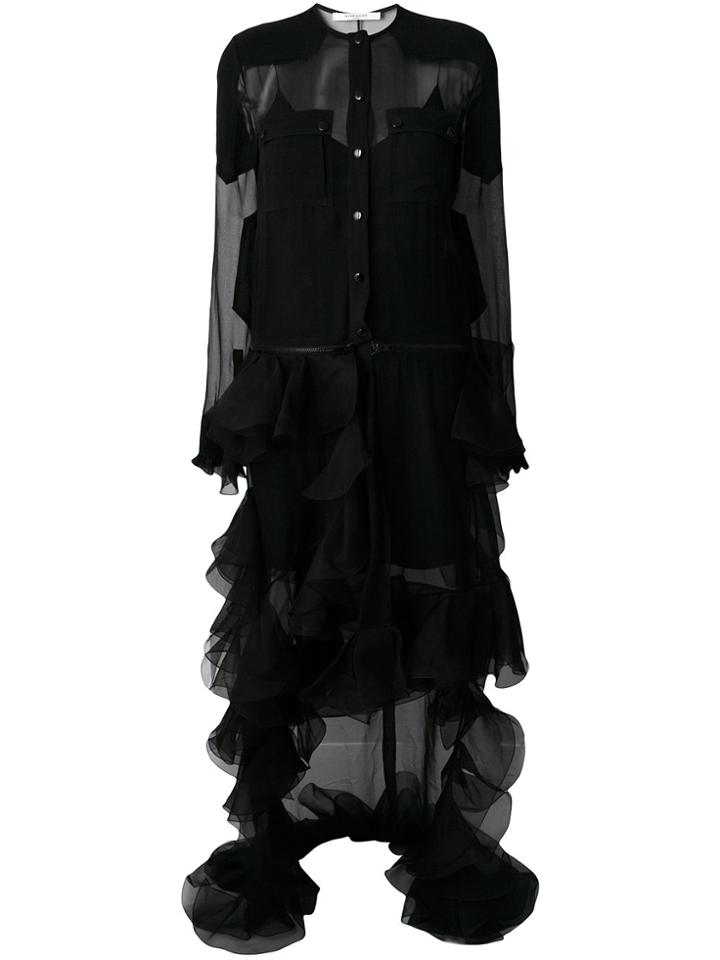 Givenchy Ruffled Tulle Shirt Dress - Black