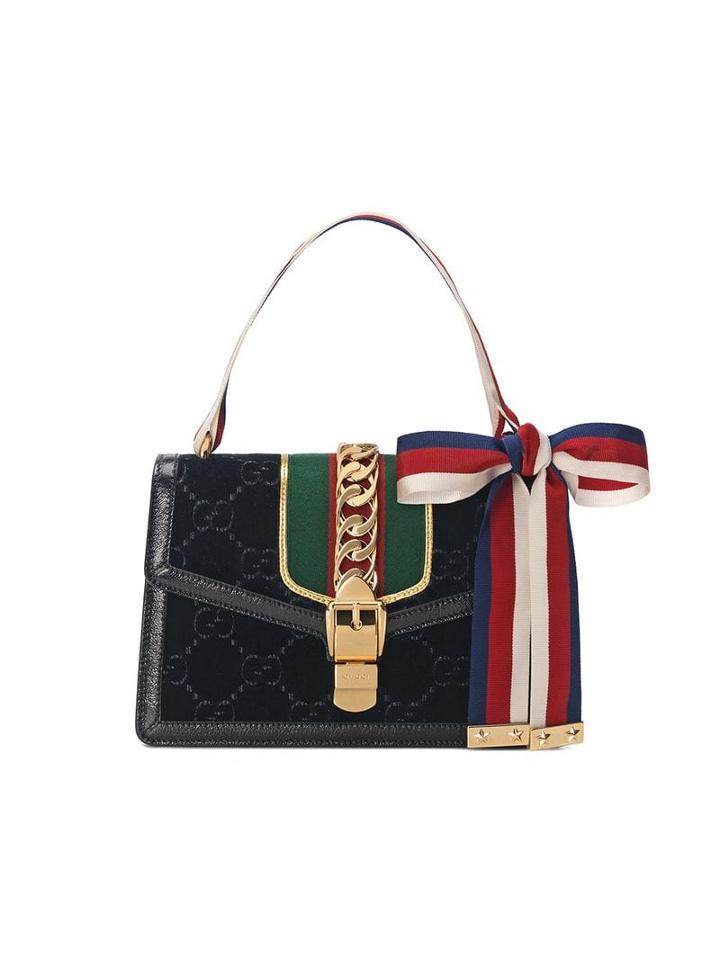 Gucci Black Sylvie Gg Velvet Small Shoulder Bag
