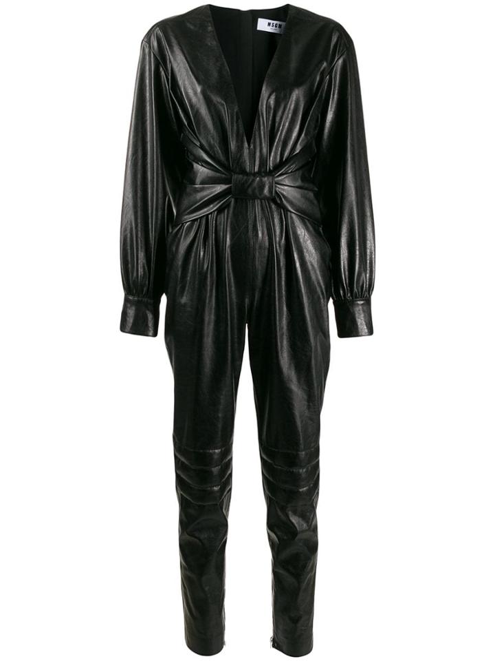 Msgm Gathered Plunge Jumpsuit - Black