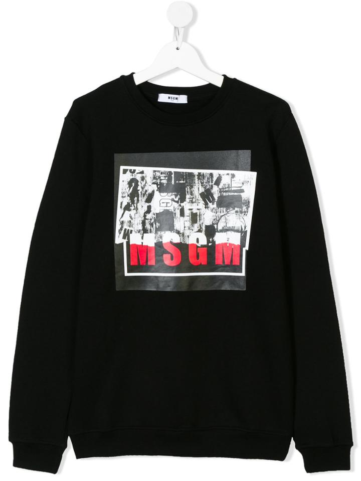 Msgm Kids Teen Graphic Logo Printed Sweatshirt - Black