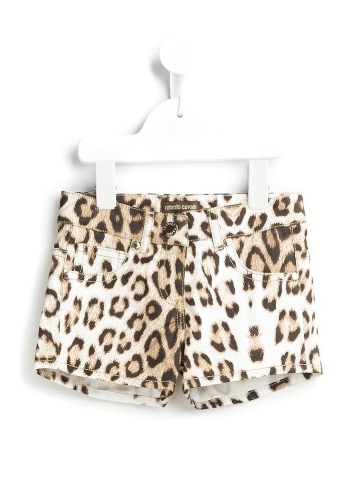 Roberto Cavalli Kids Leopard Denim Shorts, Girl's, Size: 10 Yrs, Nude/neutrals