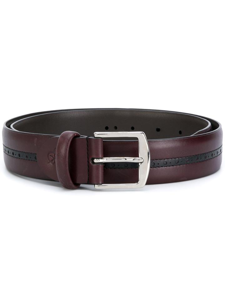 Canali Contrast Stripe Buckle Belt - Brown