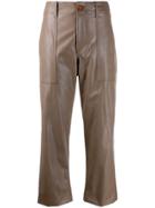 Jejia Faux-leather Cropped Trousers - Brown