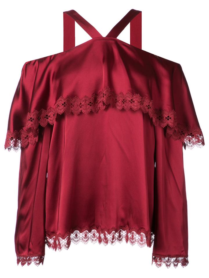 Jonathan Simkhai Lace Trimmed Bardot Blouse - Red