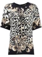 Roberto Cavalli Leopard Print T-shirt, Women's, Size: 40, Black, Silk/viscose