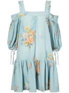 Alexander Mcqueen - Floral Prin Dress - Women - Silk - 42, Women's, Blue, Silk