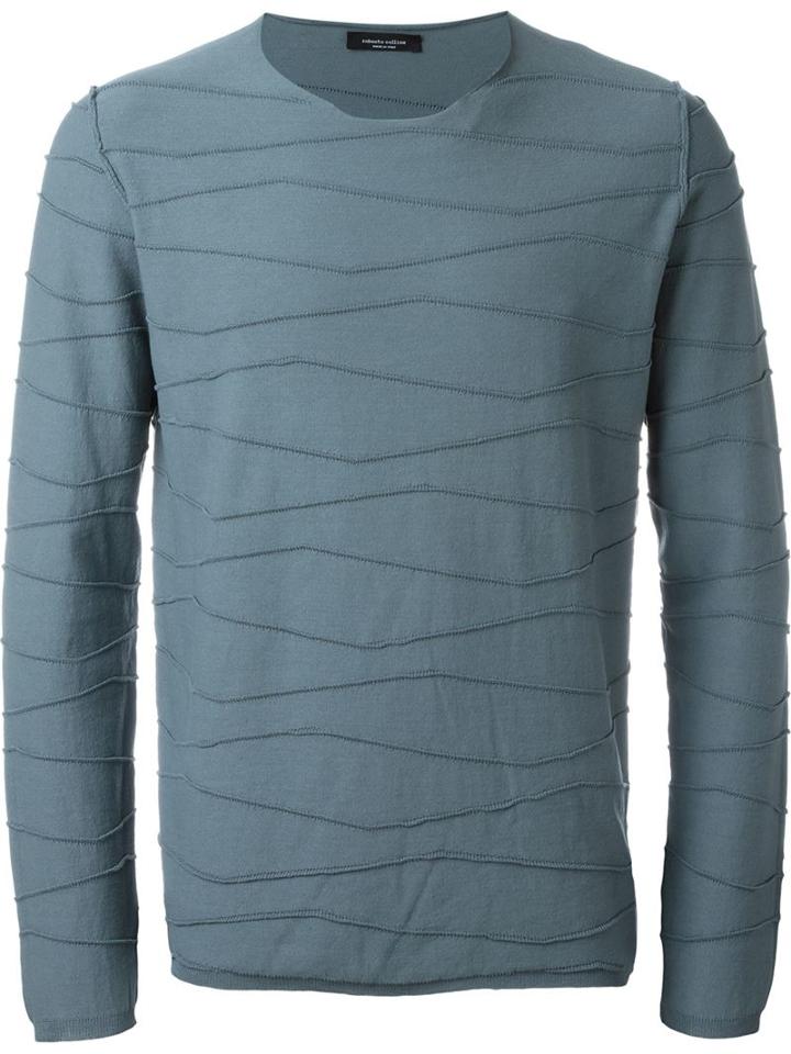 Roberto Collina Stitching Pattern Detail Sweatshirt, Men's, Size: 52, Blue, Cotton