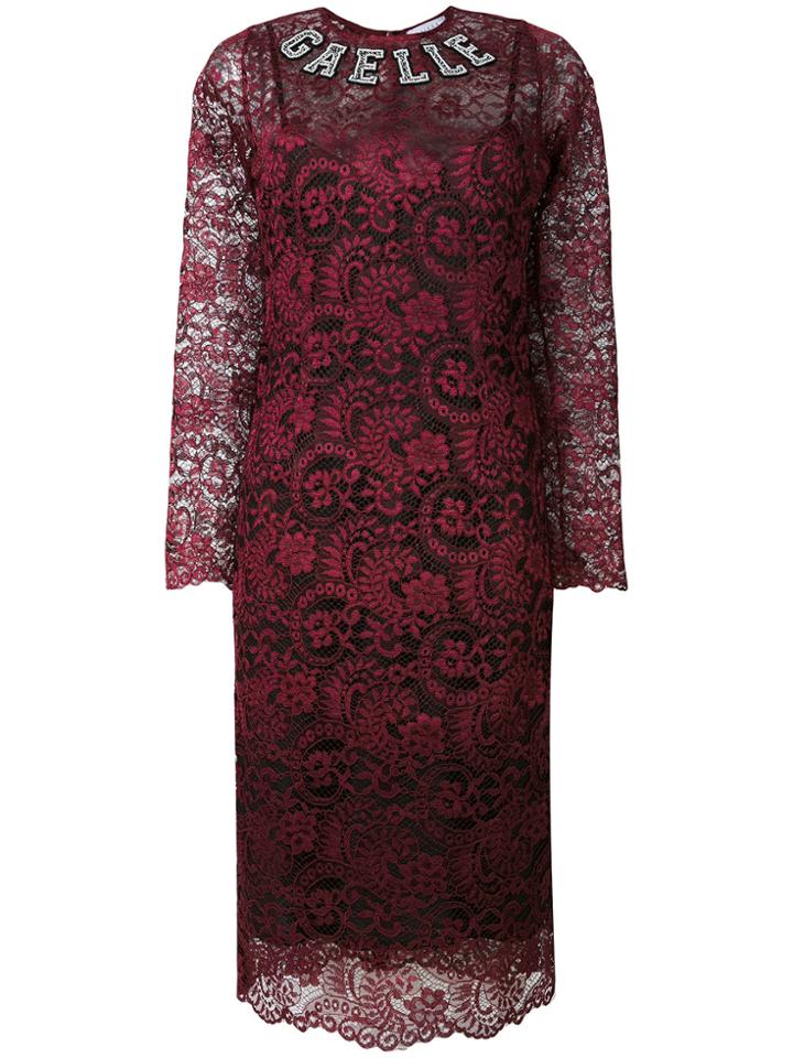 Gaelle Bonheur Long-sleeved Lace Logo Dress - Red