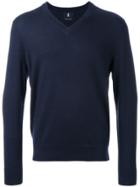 Kent & Curwen Logo Embroidered V-neck Jumper - Blue