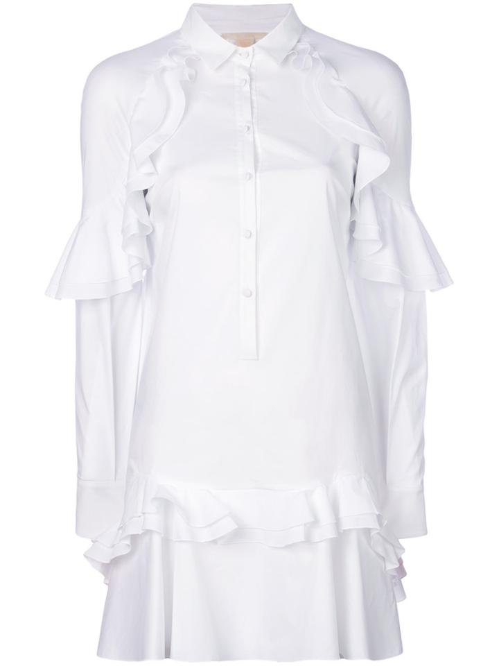 Antonio Berardi Ruffle Trim Shirt Dress - White