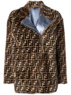 Fendi Ff Logo Fur-trim Bomber Jacket - Brown