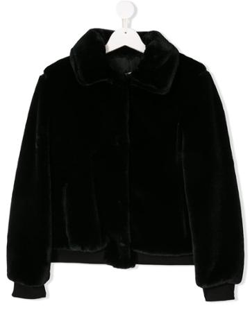 Piccola Ludo Teen Faux Fur Bomber Jacket - Black