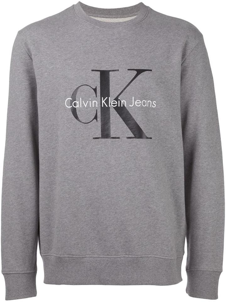 Calvin Klein Jeans Logo Print Crew Neck Sweatshirt, Men's, Size: Xl, Grey, Cotton