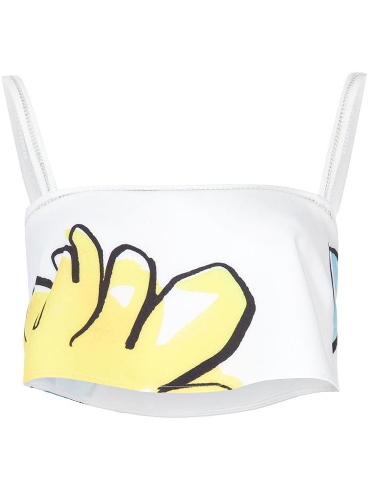 Adam Selman Floral Print Cropped Top - White