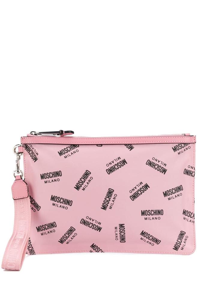 Moschino All-over Logo Clutch - Pink