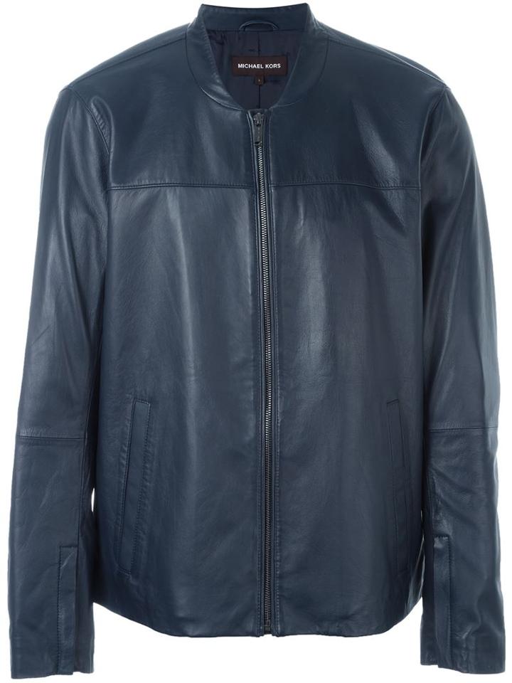 Michael Kors Zipped Jacket, Men's, Size: Xl, Blue, Sheep Skin/shearling/polyester/viscose