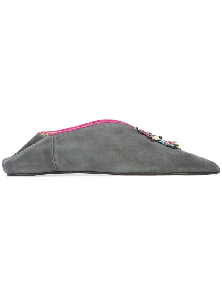Figue Embroidered Mules - Grey