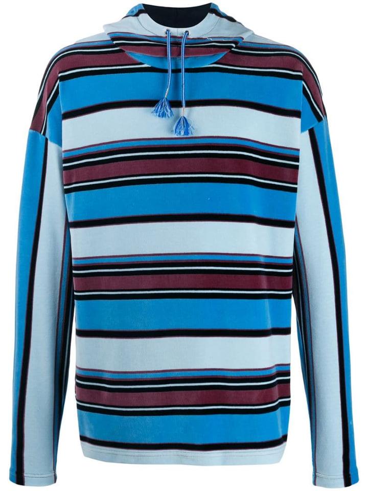 Marni Striped Velour Hoodie - Blue