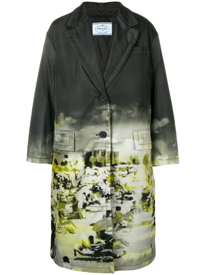 Prada Printed Button Coat - Black