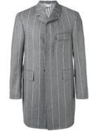 Thom Browne Striped Single Breasted Coat - Grey