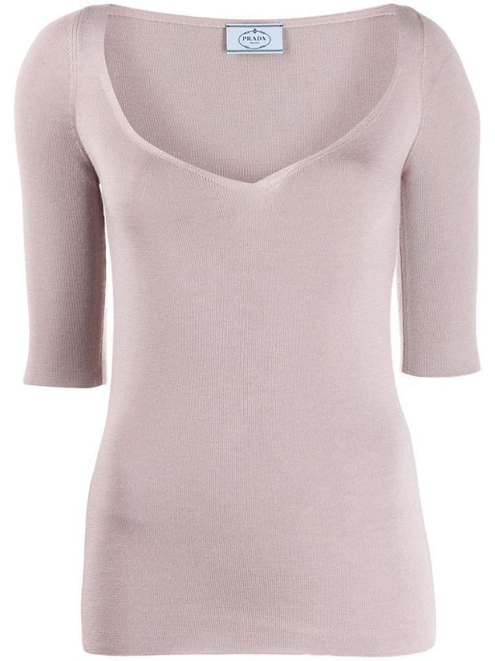 Prada V-neck Knitted Top - Pink