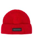 Woolrich Knitted Logo Patch Beanie, Men's, Size: Large, Red, Virgin Wool