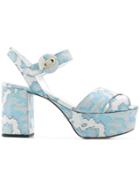 Prada Brocade Platform Sandals - Blue