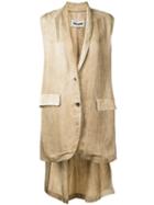 Uma Wang - High Low Sleeveless Jacket - Women - Linen/flax/viscose - M, Brown, Linen/flax/viscose