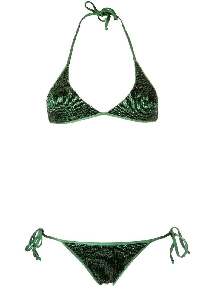 Adriana Degreas Triangle Bikini Set, Women's, Size: Medium, Green, Polyamide/spandex/elastane