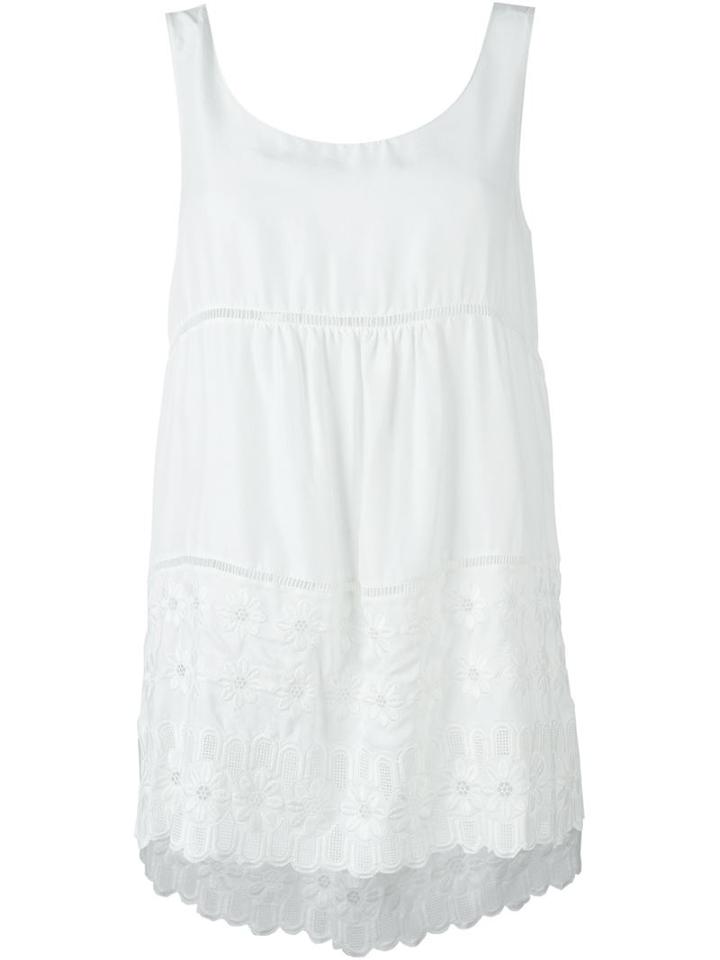 P.a.r.o.s.h. Embroidered Tank Top, Women's, Size: Medium, White, Silk/cotton