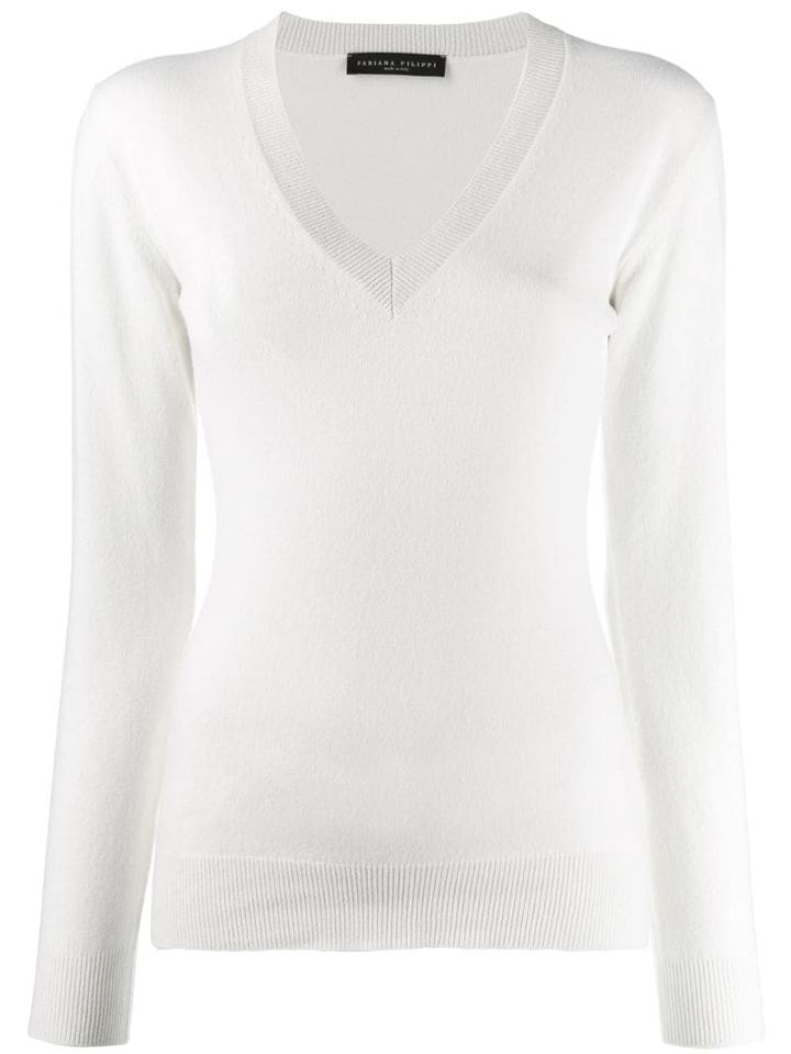 Fabiana Filippi V-neck Knit Sweater - White