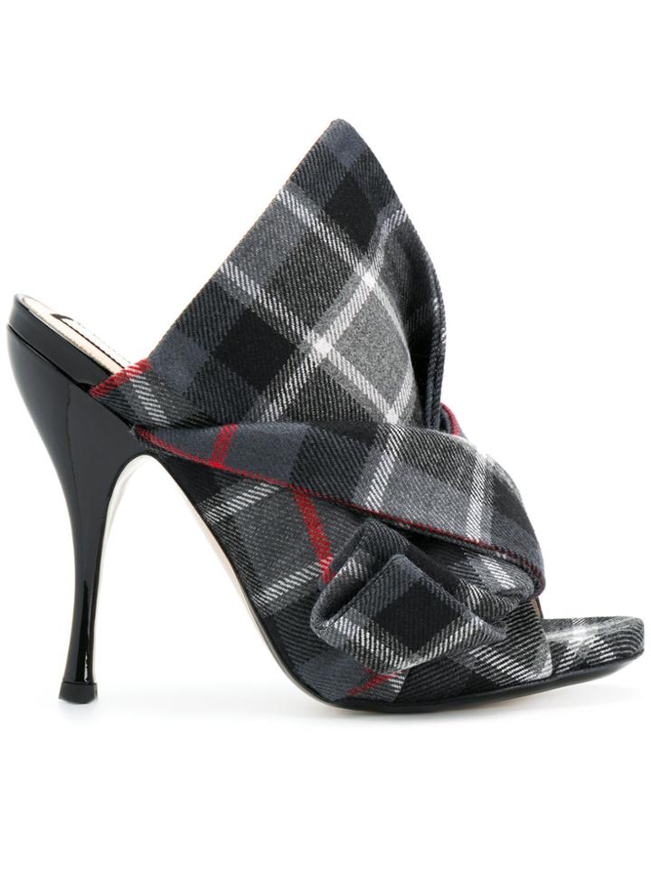No21 Plaid Twisted Bow Design Mules - Grey