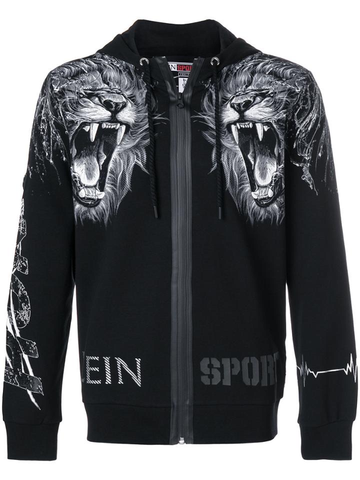 Plein Sport Lion Motif Zip Front Hoodie - Black
