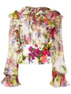 Dolce & Gabbana Floral-print Ruffled Blouse - Pink & Purple