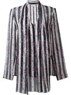Lanvin Floral Striped Blouse, Women's, Size: 38, Black, Silk