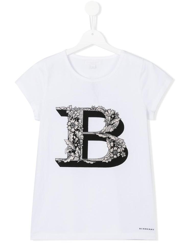 Burberry Kids Floral B Print T-shirt, Girl's, Size: 14 Yrs, White