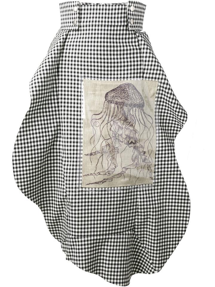 A.w.a.k.e. - Asymmetric Gingham Apron Skirt - Women - Cotton/jute/linen/flax/other Fibers - 42, Black, Cotton/jute/linen/flax/other Fibers