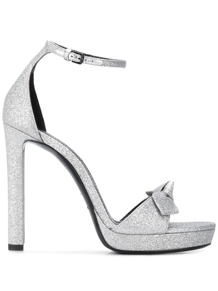 Saint Laurent Bow Detail Sandals - Silver
