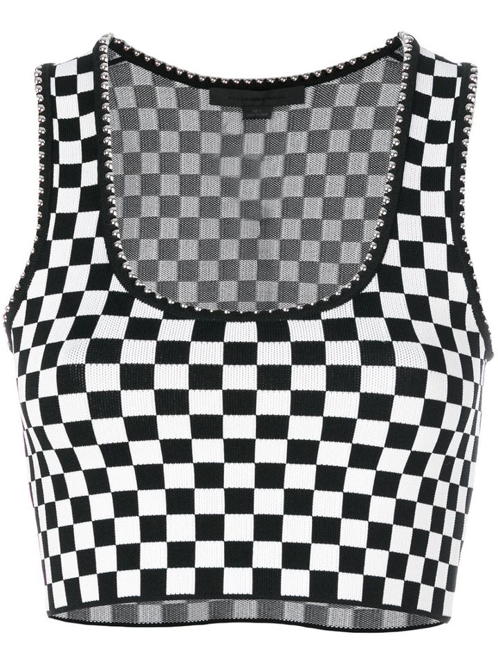 Alexander Wang - Check Cropped Top - Women - Nylon/spandex/elastane/viscose - S, Black, Nylon/spandex/elastane/viscose