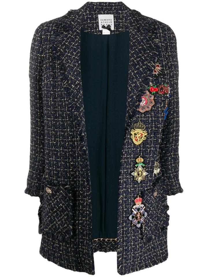 Edward Achour Paris Metallic Threaded Woven Coat - Blue