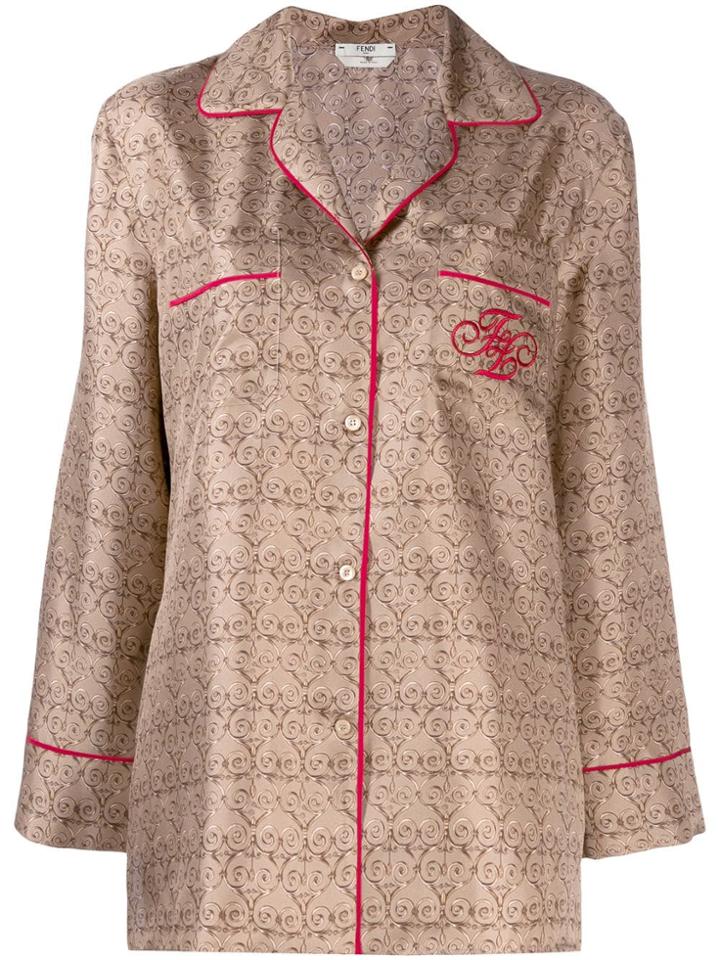 Fendi Grille Royal Print Pajama Shirt - Brown