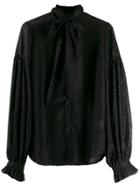 Wandering Tie Neck Metallic Detail Shirt - Black