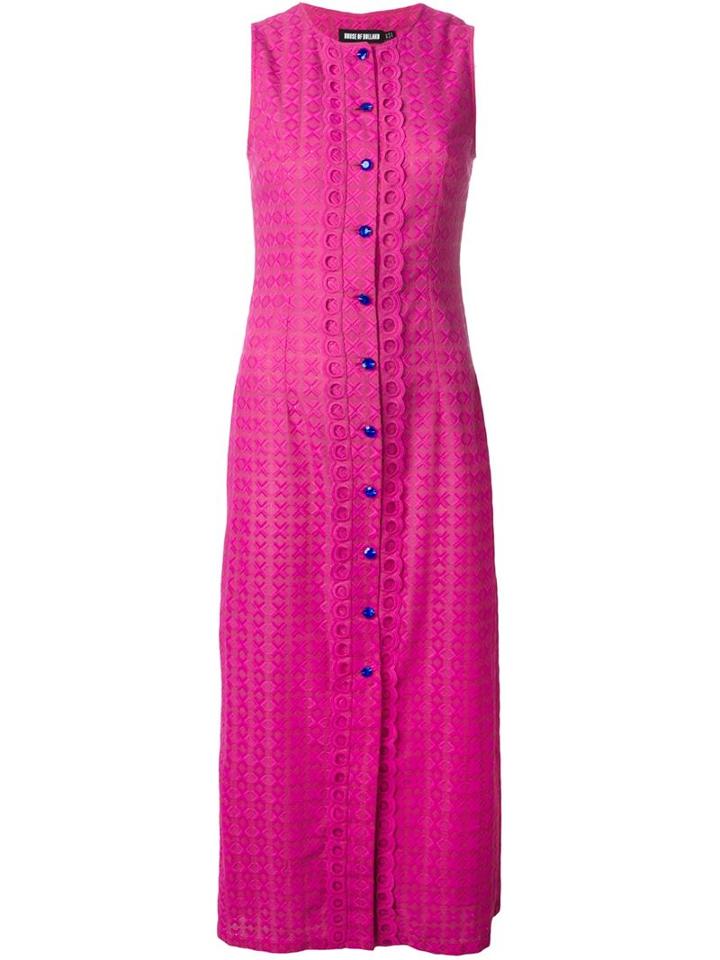 House Of Holland Buttoned Embroidered Dress, Women's, Size: 10, Pink/purple, Cotton/polyester