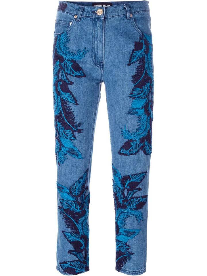 House Of Holland Deim Lace Overlay Skinny Jeans, Women's, Size: 6, Blue, Cotton