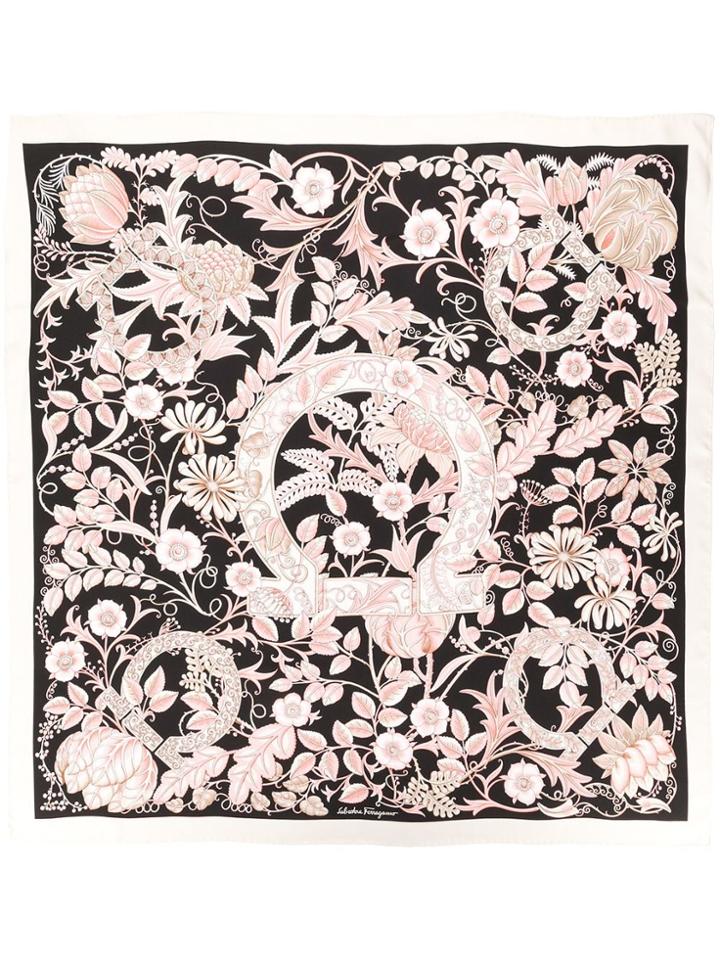 Salvatore Ferragamo Floral Print Gancio Scarf - Black